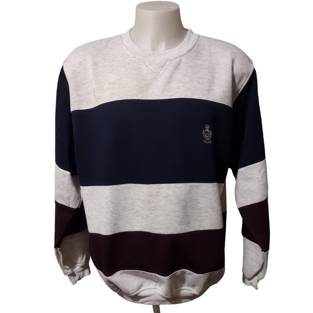 Vintage Stefano Sweatshirt Men's XL Wide Stripe Embroidered Logo Multi Color‎